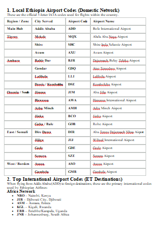 Ethiopian airlines  destination
